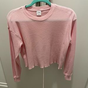 Tna Aritzia Waffle Knit Long Sleeve Shirt Crewneck Pink